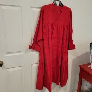 Red Pleated front one size dress